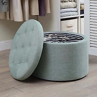 Teal Upholstered Round Shoe Storage Ottoman