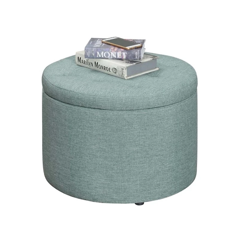 Teal Upholstered Round Shoe Storage Ottoman