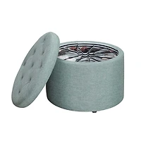 Teal Upholstered Round Shoe Storage Ottoman