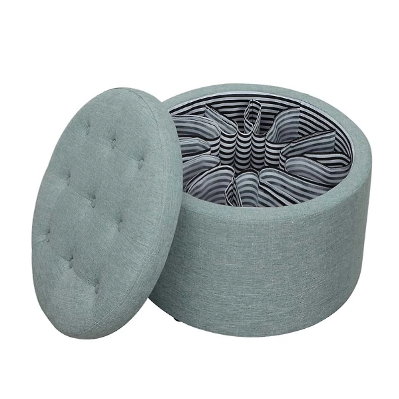 Teal Upholstered Round Shoe Storage Ottoman
