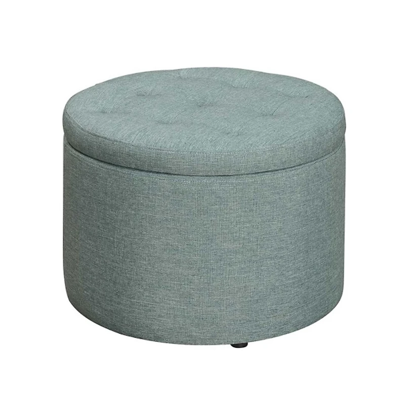 Teal Upholstered Round Shoe Storage Ottoman