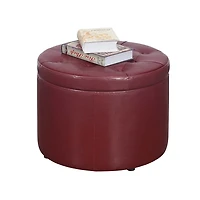 Red Faux Leather Round Shoe Storage Ottoman