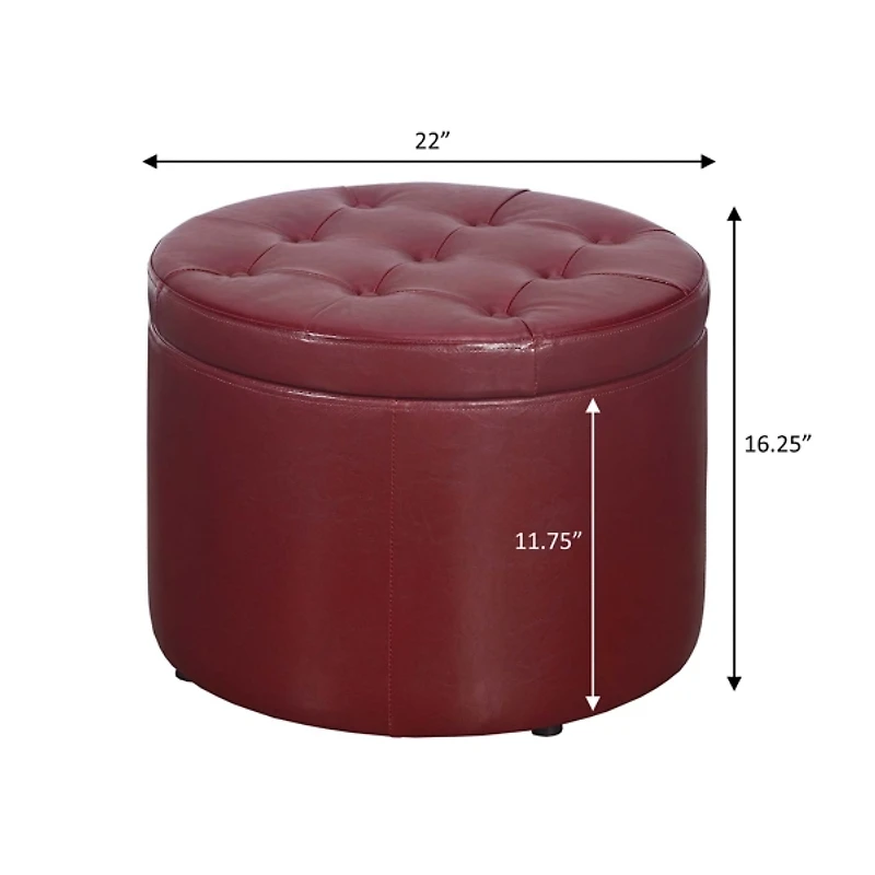Red Faux Leather Round Shoe Storage Ottoman