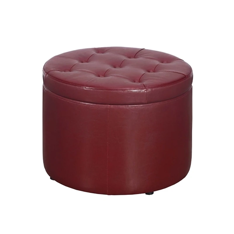 Red Faux Leather Round Shoe Storage Ottoman