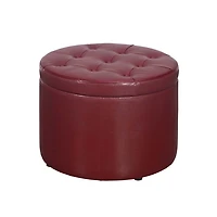 Red Faux Leather Round Shoe Storage Ottoman