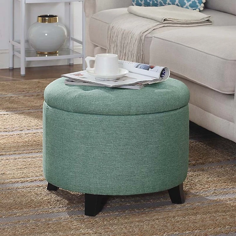 Teal Upholstered Eliza Round Storage Ottoman