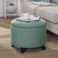 Teal Upholstered Eliza Round Storage Ottoman