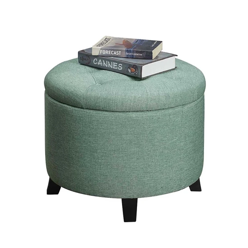 Teal Upholstered Eliza Round Storage Ottoman