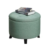 Teal Upholstered Eliza Round Storage Ottoman