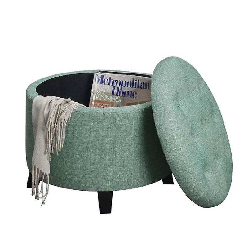 Teal Upholstered Eliza Round Storage Ottoman