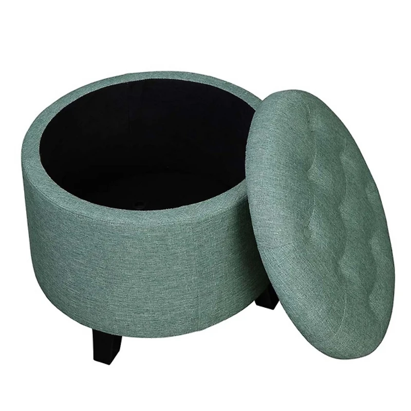 Teal Upholstered Eliza Round Storage Ottoman