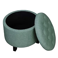 Teal Upholstered Eliza Round Storage Ottoman