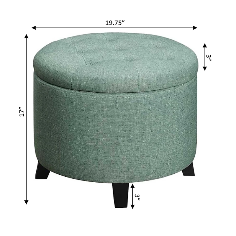 Teal Upholstered Eliza Round Storage Ottoman