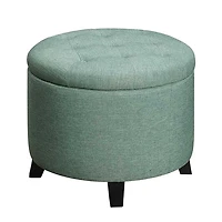 Teal Upholstered Eliza Round Storage Ottoman