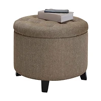 Tan Upholstered Eliza Round Storage Ottoman