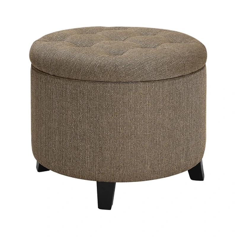Tan Upholstered Eliza Round Storage Ottoman