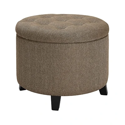 Tan Upholstered Eliza Round Storage Ottoman