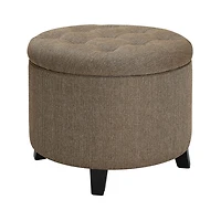 Tan Upholstered Eliza Round Storage Ottoman