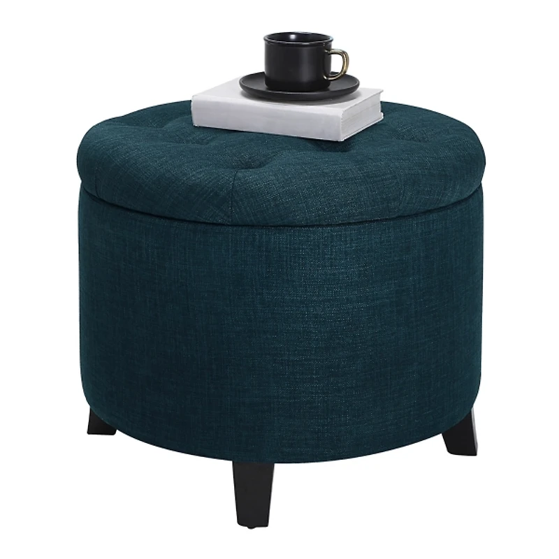 Navy Upholstered Eliza Round Storage Ottoman