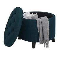 Navy Upholstered Eliza Round Storage Ottoman