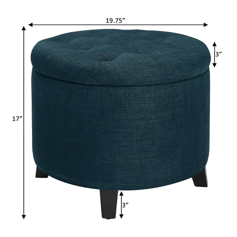 Navy Upholstered Eliza Round Storage Ottoman