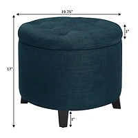 Navy Upholstered Eliza Round Storage Ottoman