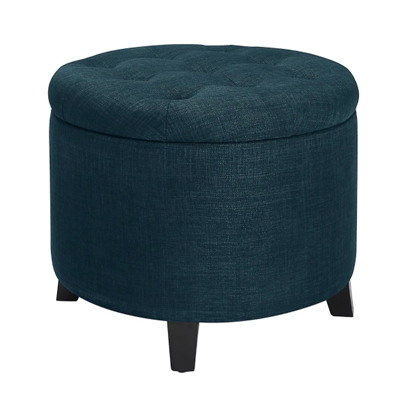 Navy Upholstered Eliza Round Storage Ottoman