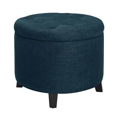 Navy Upholstered Eliza Round Storage Ottoman