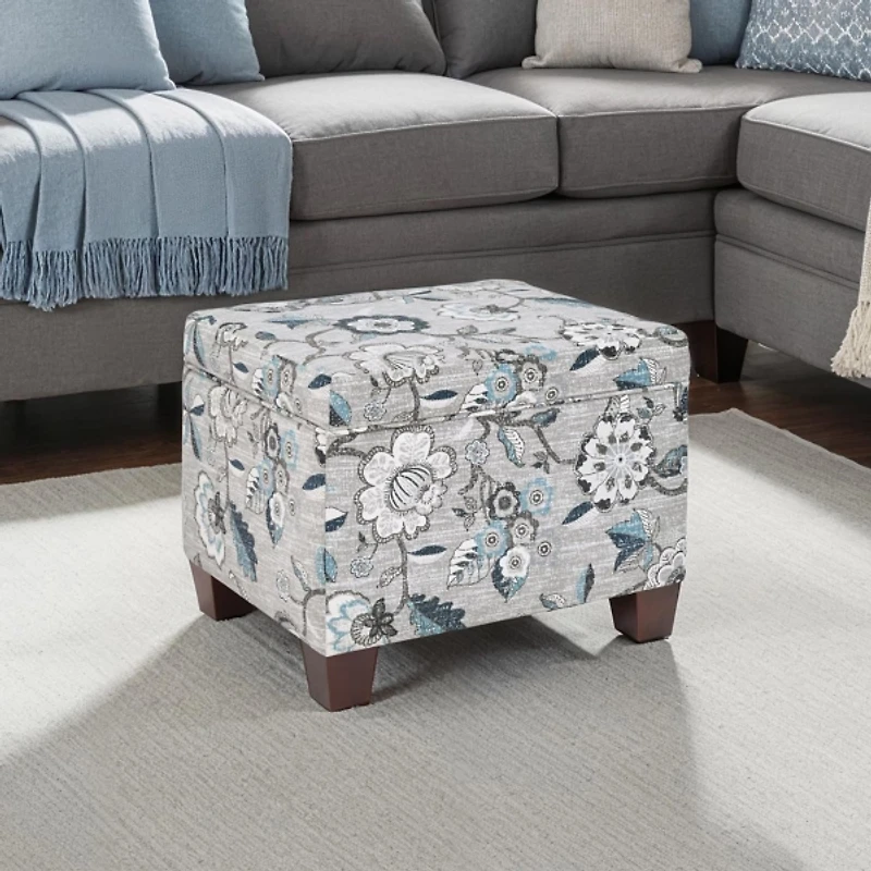 Gray Floral Madison Storage Ottoman