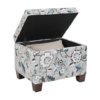 Gray Floral Madison Storage Ottoman