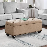 Tan Upholstered Carey Storage Ottoman Bench