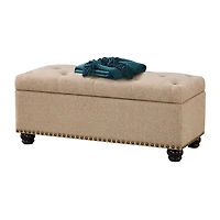 Tan Upholstered Carey Storage Ottoman Bench