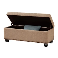 Tan Upholstered Carey Storage Ottoman Bench