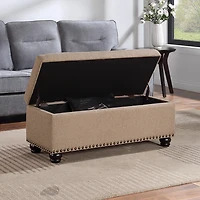 Tan Upholstered Carey Storage Ottoman Bench
