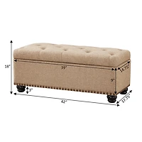 Tan Upholstered Carey Storage Ottoman Bench