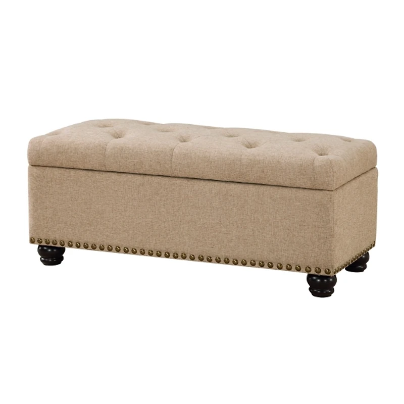 Tan Upholstered Carey Storage Ottoman Bench
