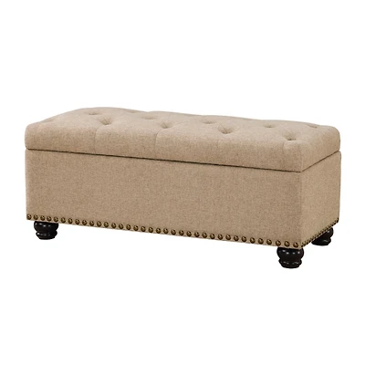 Tan Upholstered Carey Storage Ottoman Bench