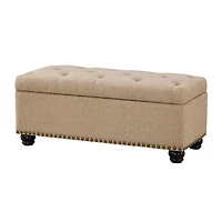 Tan Upholstered Carey Storage Ottoman Bench