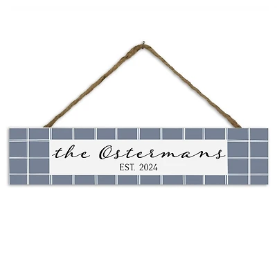 Personalized Family Blue Plaid Wall Plaque