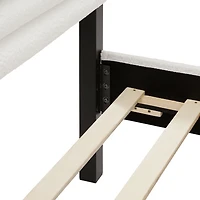 White Boucle Upholstered Black Canopy Queen Bed