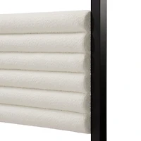 White Boucle Upholstered Black Canopy Queen Bed