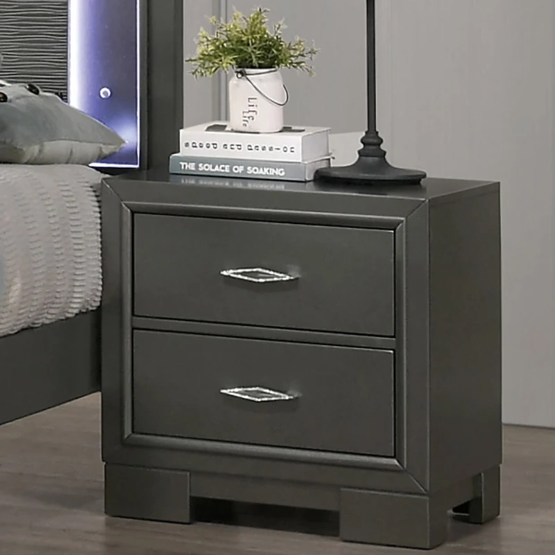 Metallic Gray Wood Jovan Nightstand