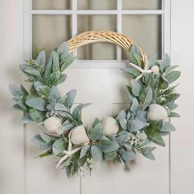 Lambs Ear Coastal Shell Wreath
