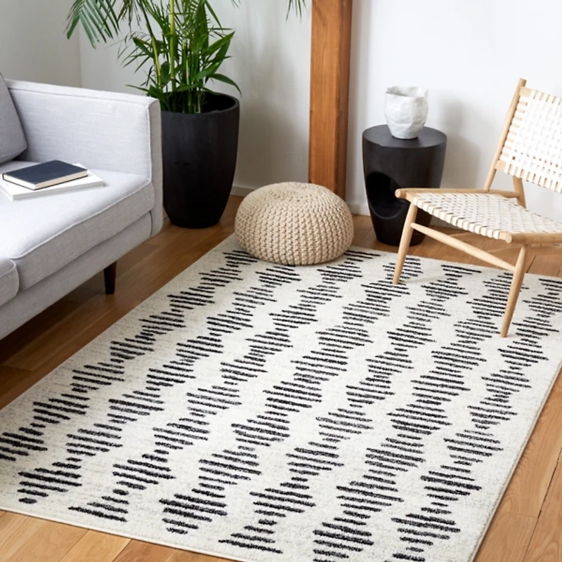 Black and Ivory Tulum Geometric Area Rug