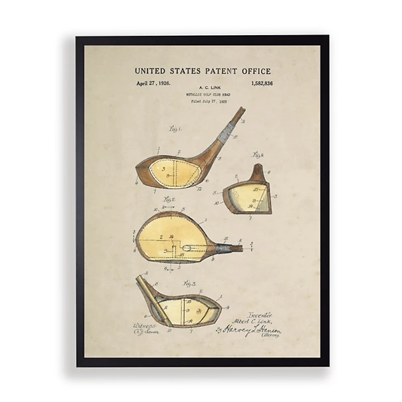 Gold Golf Club Patent Framed Art Print