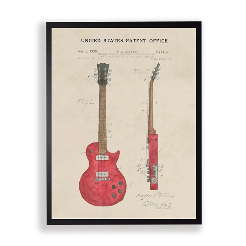 Red Guitar Patent Framed Art Print