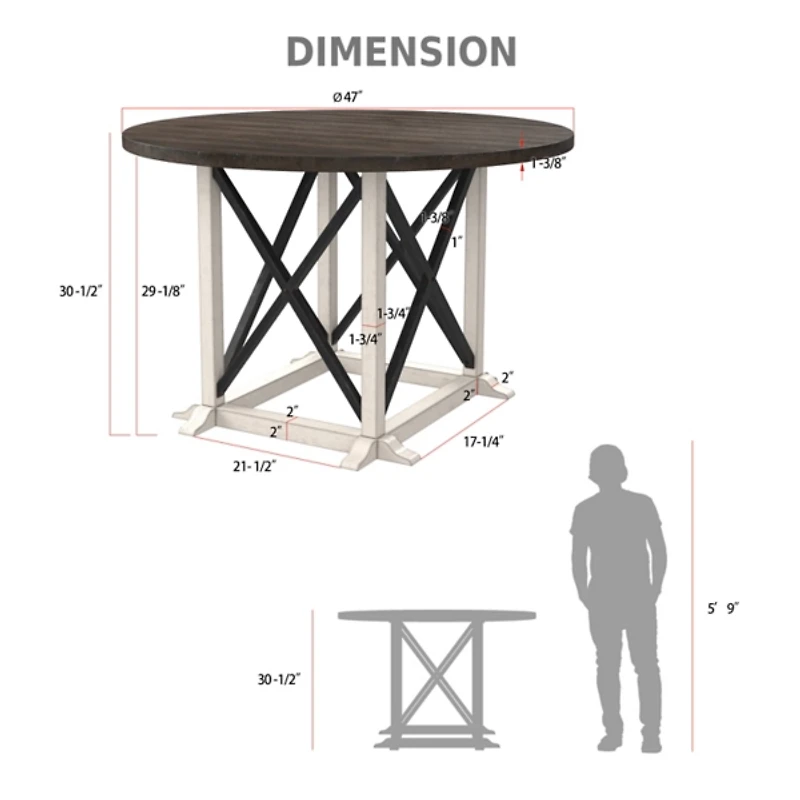 Rustic White & Oak Wood Round Dining Table