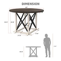 Rustic White & Oak Wood Round Dining Table