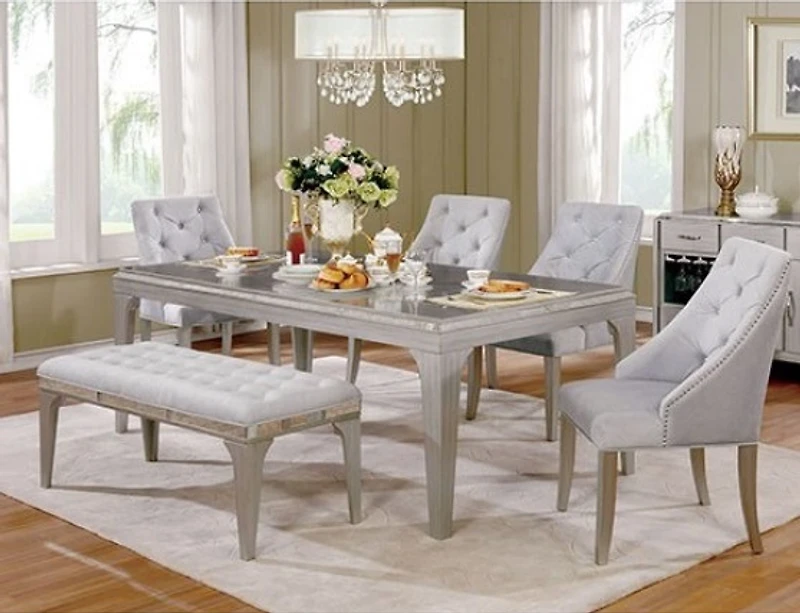 Gray Tufted Upholstered Silver Dining Bench