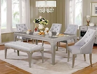 Gray Tufted Upholstered Silver Dining Bench